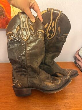 Stetson Dark Brown Western Leather Cowboy Boots with Tan Accents